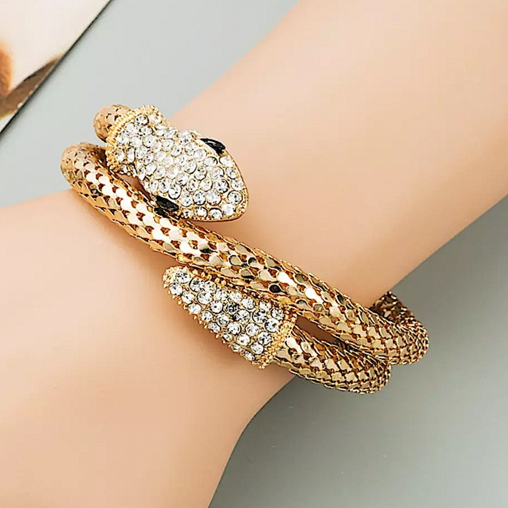 GOLD RHINESTONE SNAKE WRAP AROUND BRACELET - Picture 4 of 9